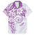 Polynesian Pattern With Plumeria Flowers Family Matching Off Shoulder Short Dress and Hawaiian Shirt Purple