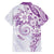 Polynesian Pattern With Plumeria Flowers Family Matching Off Shoulder Short Dress and Hawaiian Shirt Purple