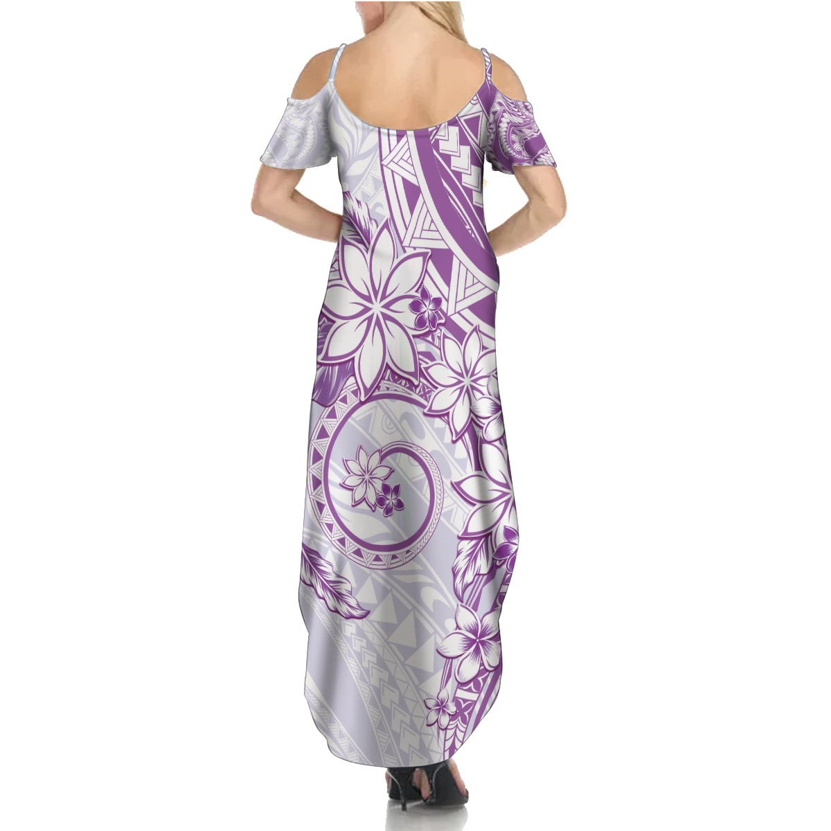 Polynesian Pattern With Plumeria Flowers Family Matching Summer Maxi Dress and Hawaiian Shirt Purple