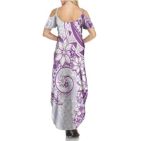 Polynesian Pattern With Plumeria Flowers Family Matching Summer Maxi Dress and Hawaiian Shirt Purple