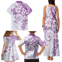 Polynesian Pattern With Plumeria Flowers Family Matching Tank Maxi Dress and Hawaiian Shirt Purple