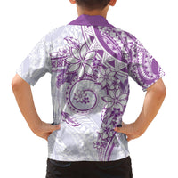 Polynesian Pattern With Plumeria Flowers Kid Hawaiian Shirt Purple LT05 - Polynesian Pride