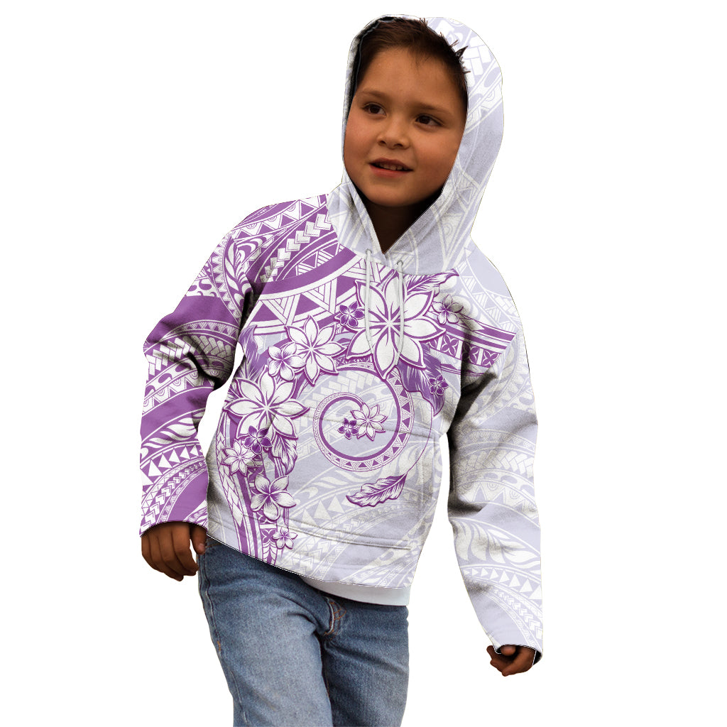 Polynesian Pattern With Plumeria Flowers Kid Hoodie Purple