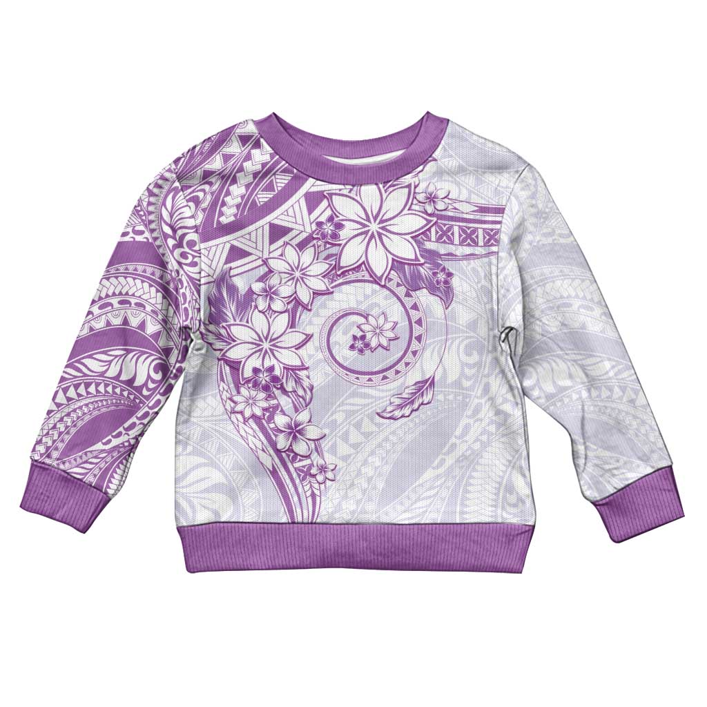 Polynesian Pattern With Plumeria Flowers Kid Ugly Christmas Sweater Purple