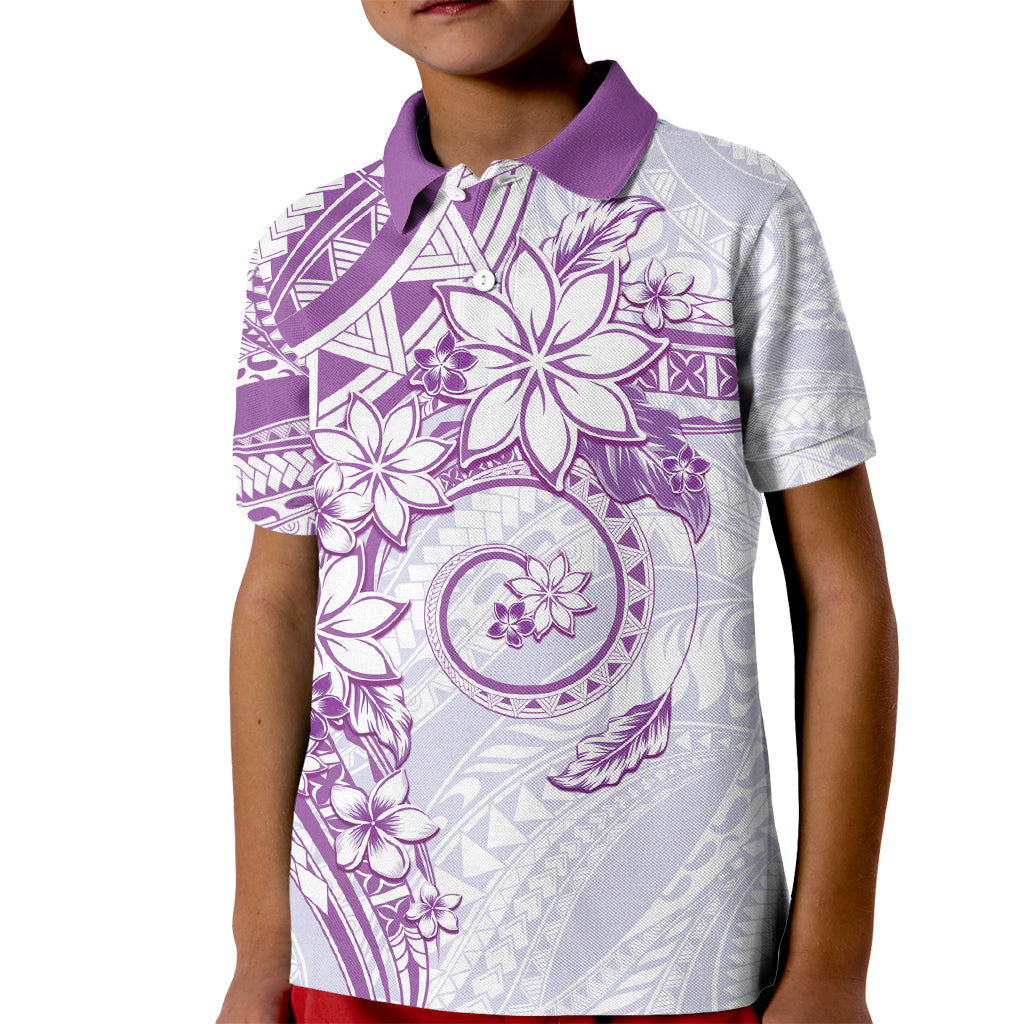 Polynesian Pattern With Plumeria Flowers Kid Polo Shirt Purple