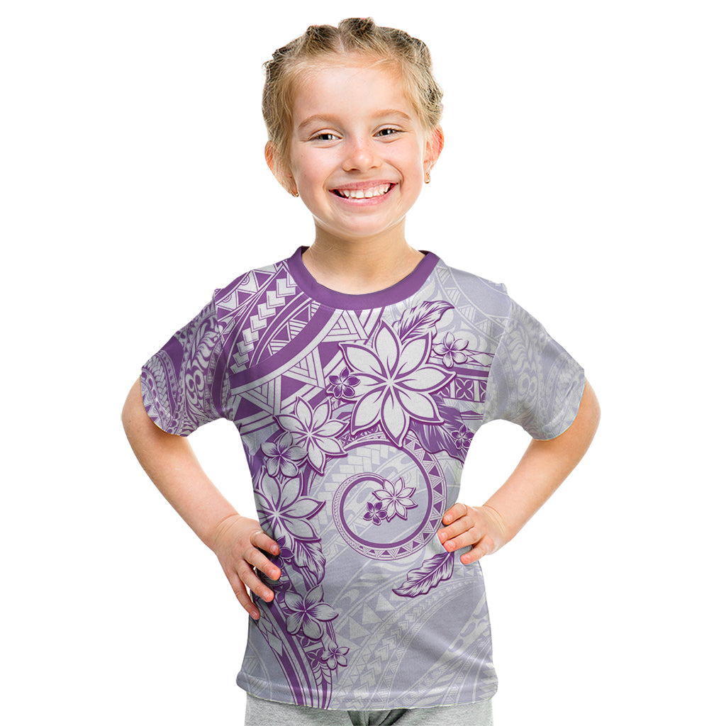 Polynesian Pattern With Plumeria Flowers Kid T Shirt Purple LT05 Purple - Polynesian Pride