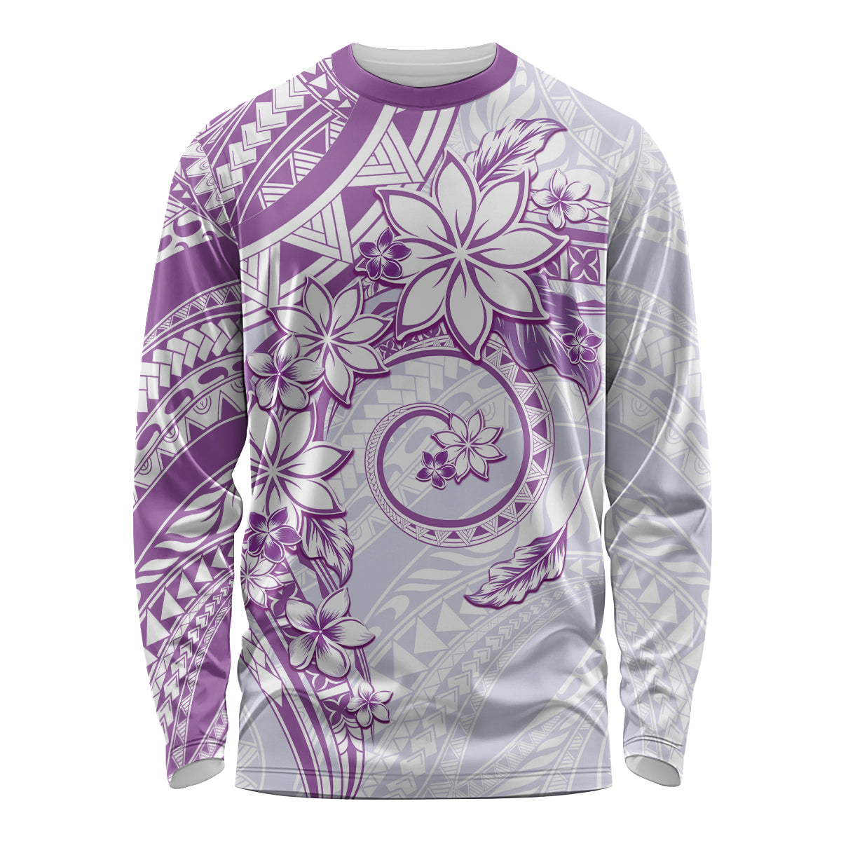 Polynesian Pattern With Plumeria Flowers Long Sleeve Shirt Purple LT05 Unisex Purple - Polynesian Pride