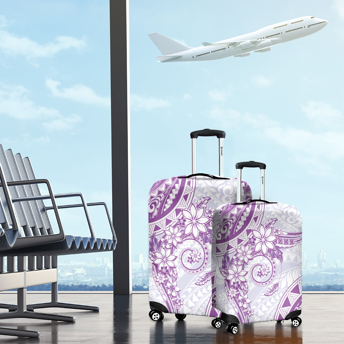 Polynesian Pattern With Plumeria Flowers Luggage Cover Purple LT05 - Polynesian Pride