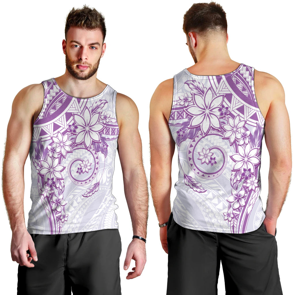Polynesian Pattern With Plumeria Flowers Men Tank Top Purple