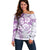 Polynesian Pattern With Plumeria Flowers Off Shoulder Sweater Purple