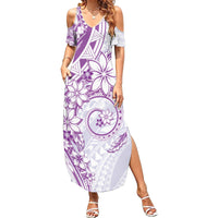Polynesian Pattern With Plumeria Flowers Summer Maxi Dress Purple