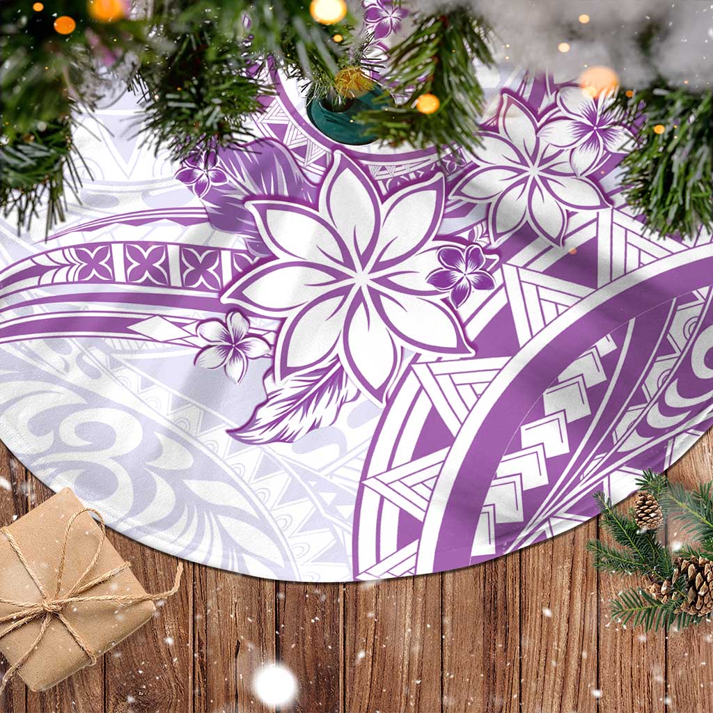 Polynesian Pattern With Plumeria Flowers Tree Skirt Purple