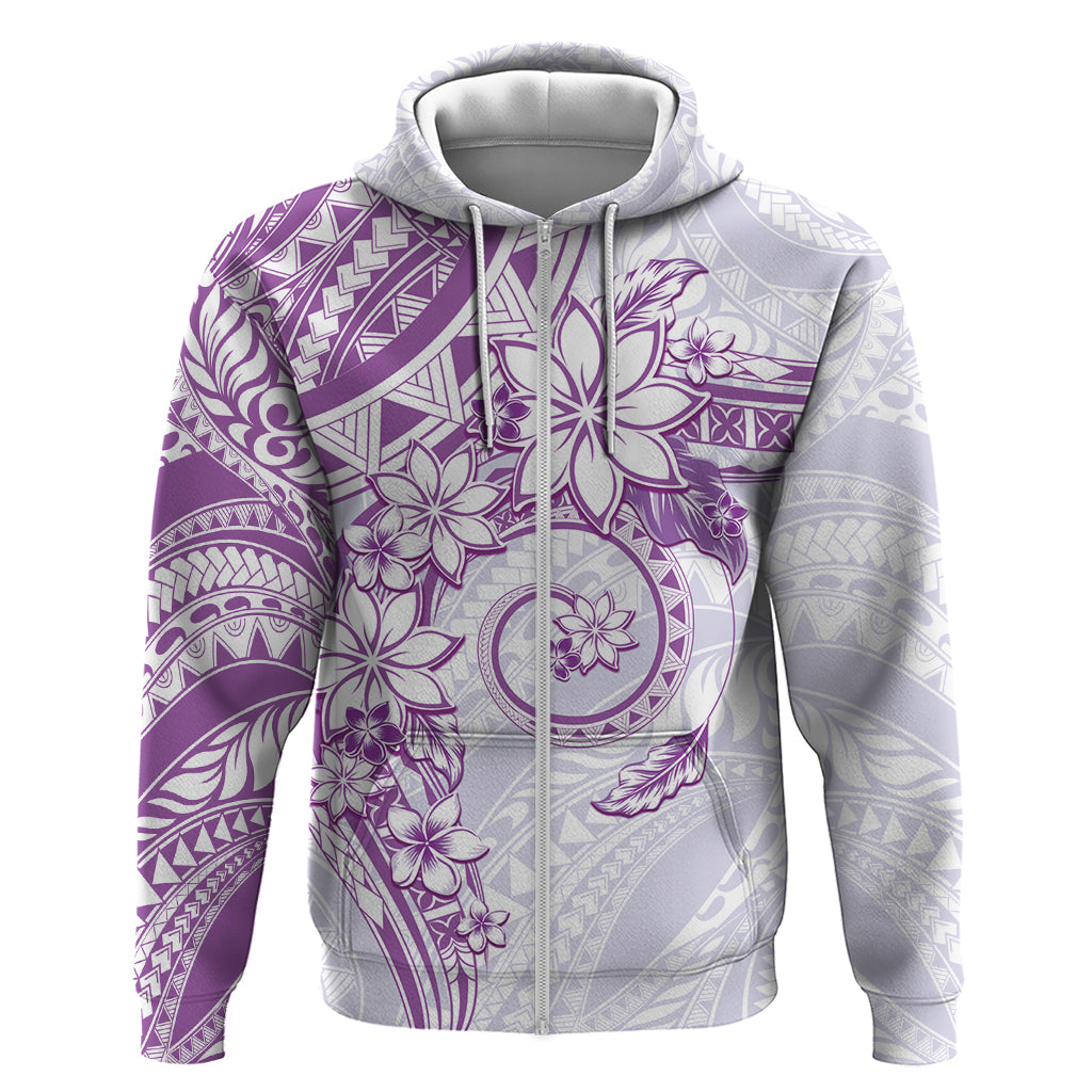 Polynesian Pattern With Plumeria Flowers Zip Hoodie Purple LT05 Zip Hoodie Purple - Polynesian Pride