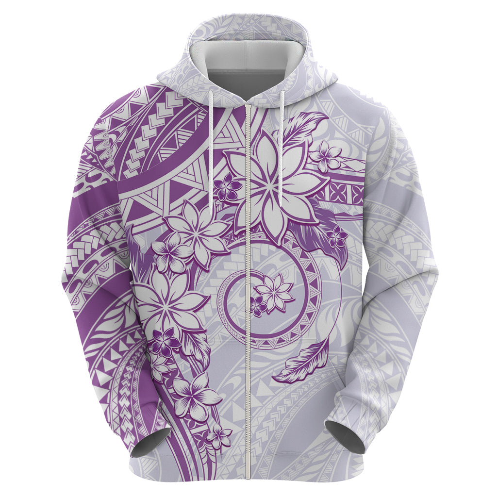 Polynesian Pattern With Plumeria Flowers Zip Hoodie Purple LT05 - Polynesian Pride