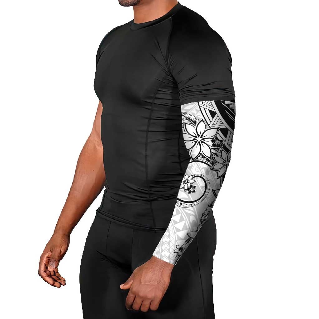 Polynesian Pattern With Plumeria Flowers Arm Sleeves White LT05 - Polynesian Pride