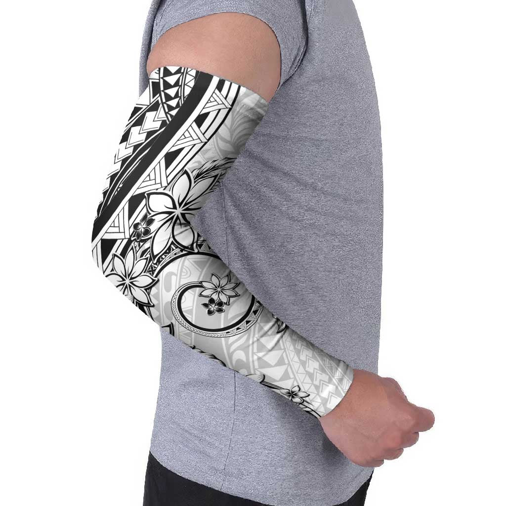 Polynesian Pattern With Plumeria Flowers Arm Sleeves White LT05 - Polynesian Pride