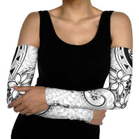 Polynesian Pattern With Plumeria Flowers Arm Sleeves White LT05 - Polynesian Pride