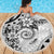 Polynesian Pattern With Plumeria Flowers Beach Blanket White