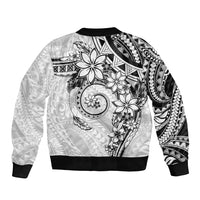 Polynesian Pattern With Plumeria Flowers Bomber Jacket White