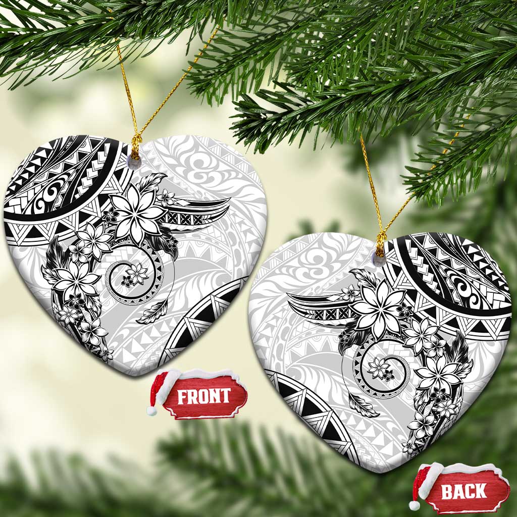 Polynesian Pattern With Plumeria Flowers Ceramic Ornament White