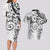 Polynesian Pattern With Plumeria Flowers Couples Matching Long Sleeve Bodycon Dress and Hawaiian Shirt White