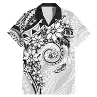 Polynesian Pattern With Plumeria Flowers Family Matching Mermaid Dress and Hawaiian Shirt White