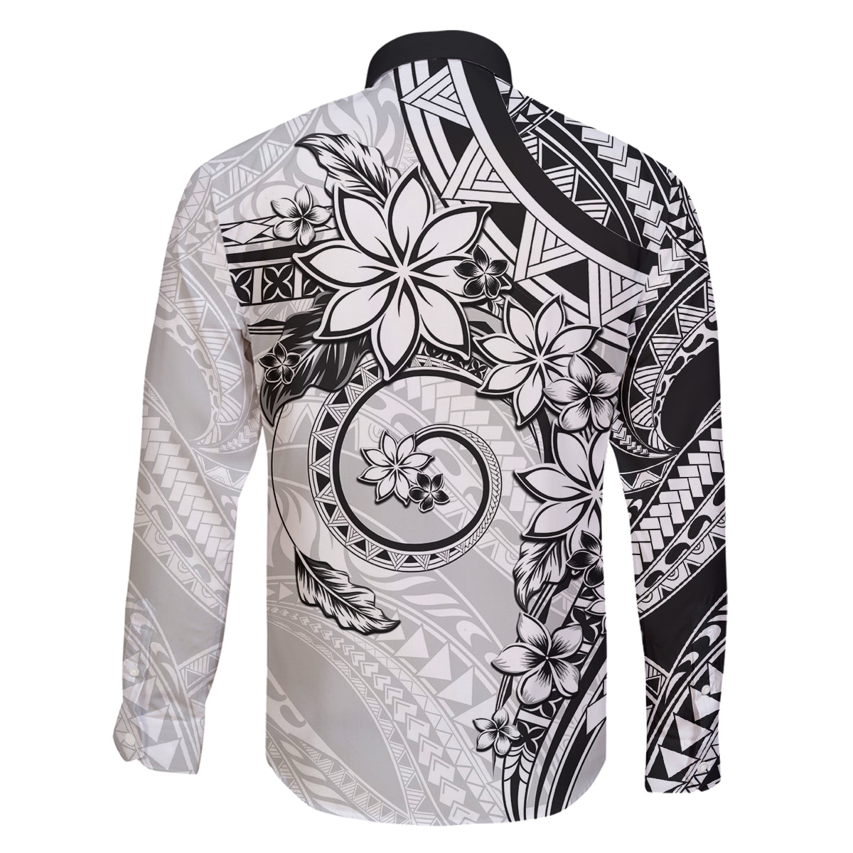 Polynesian Pattern With Plumeria Flowers Family Matching Mermaid Dress and Hawaiian Shirt White