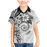 Polynesian Pattern With Plumeria Flowers Family Matching Mermaid Dress and Hawaiian Shirt White