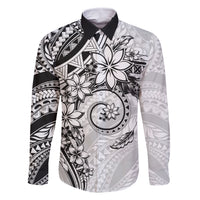 Polynesian Pattern With Plumeria Flowers Family Matching Off The Shoulder Long Sleeve Dress and Hawaiian Shirt White LT05 Dad's Shirt - Long Sleeve White - Polynesian Pride