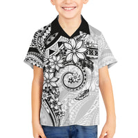 Polynesian Pattern With Plumeria Flowers Family Matching Off The Shoulder Long Sleeve Dress and Hawaiian Shirt White LT05 Son's Shirt White - Polynesian Pride