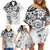 Polynesian Pattern With Plumeria Flowers Family Matching Off Shoulder Short Dress and Hawaiian Shirt White