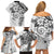 Polynesian Pattern With Plumeria Flowers Family Matching Off Shoulder Short Dress and Hawaiian Shirt White