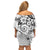 Polynesian Pattern With Plumeria Flowers Family Matching Off Shoulder Short Dress and Hawaiian Shirt White