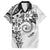 Polynesian Pattern With Plumeria Flowers Family Matching Puletasi and Hawaiian Shirt White