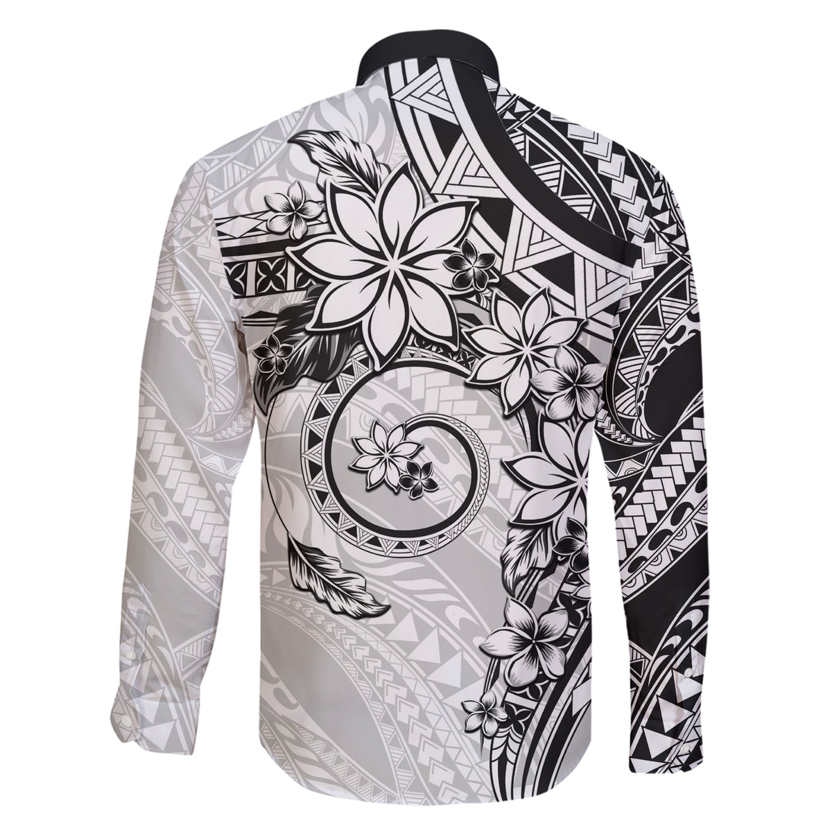 Polynesian Pattern With Plumeria Flowers Family Matching Short Sleeve Bodycon Dress and Hawaiian Shirt White