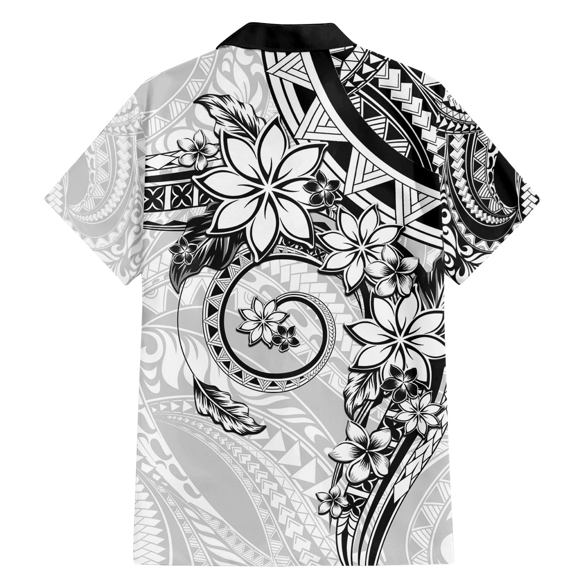 Polynesian Pattern With Plumeria Flowers Family Matching Tank Maxi Dress and Hawaiian Shirt White