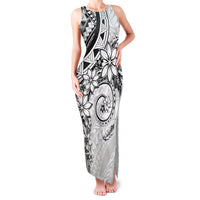 Polynesian Pattern With Plumeria Flowers Family Matching Tank Maxi Dress and Hawaiian Shirt White