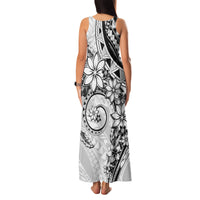 Polynesian Pattern With Plumeria Flowers Family Matching Tank Maxi Dress and Hawaiian Shirt White