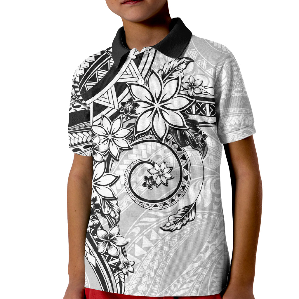 Polynesian Pattern With Plumeria Flowers Kid Polo Shirt White