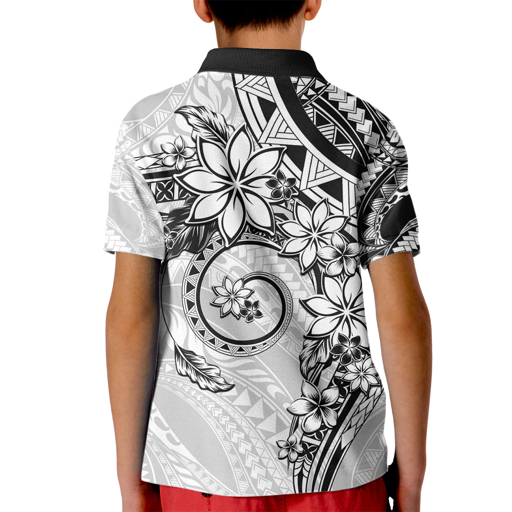 Polynesian Pattern With Plumeria Flowers Kid Polo Shirt White