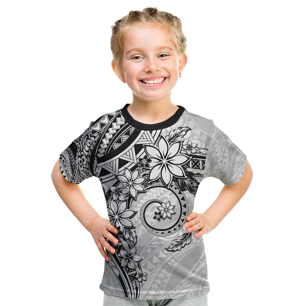 Polynesian Pattern With Plumeria Flowers Kid T Shirt White LT05 White - Polynesian Pride