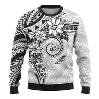 Polynesian Pattern With Plumeria Flowers Ugly Christmas Sweater White