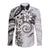 Polynesian Pattern With Plumeria Flowers Long Sleeve Button Shirt White