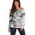 Polynesian Pattern With Plumeria Flowers Off Shoulder Sweater White
