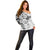 Polynesian Pattern With Plumeria Flowers Off Shoulder Sweater White