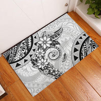 Polynesian Pattern With Plumeria Flowers Rubber Doormat White