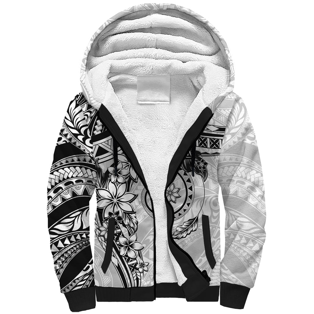 Polynesian Pattern With Plumeria Flowers Sherpa Hoodie White
