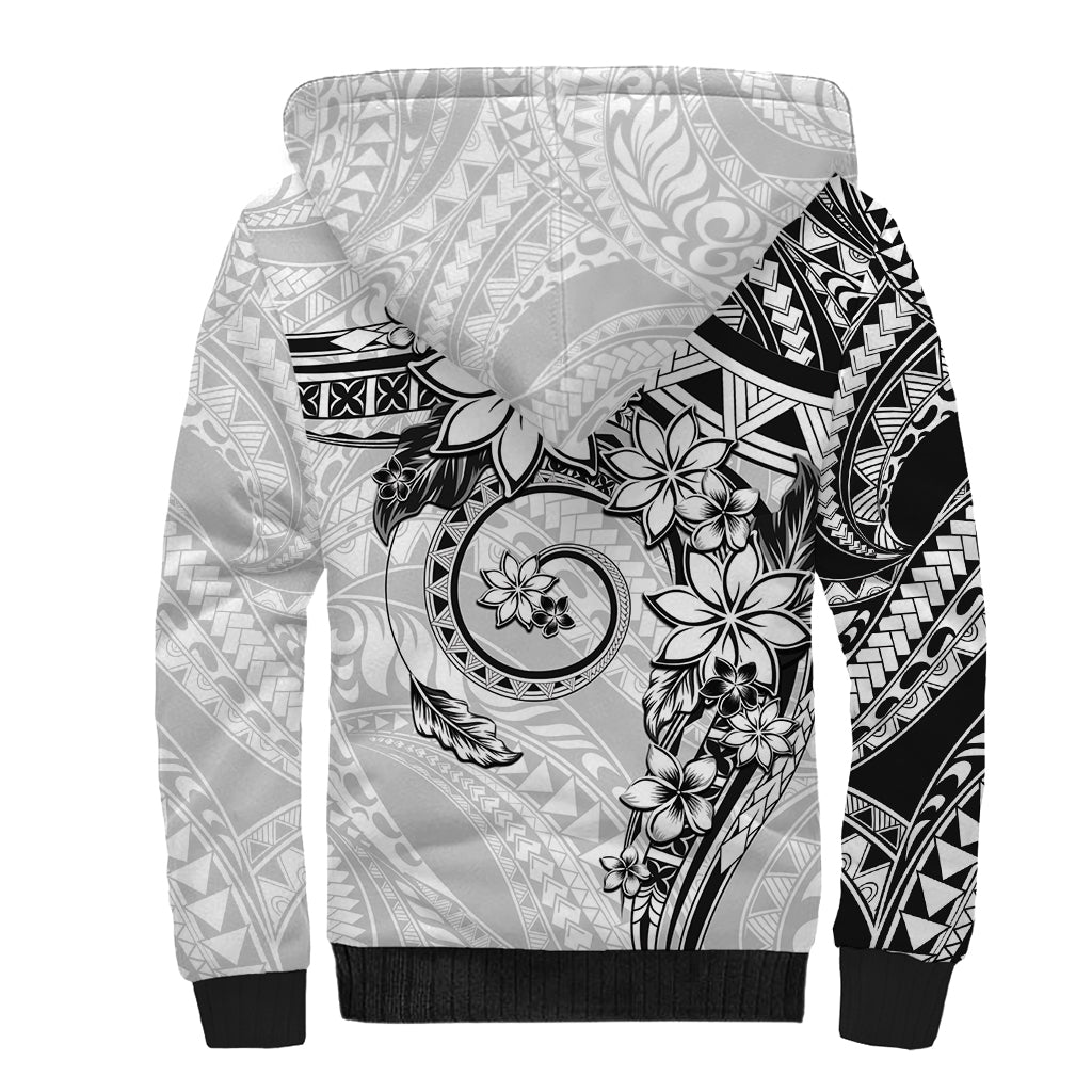 Polynesian Pattern With Plumeria Flowers Sherpa Hoodie White