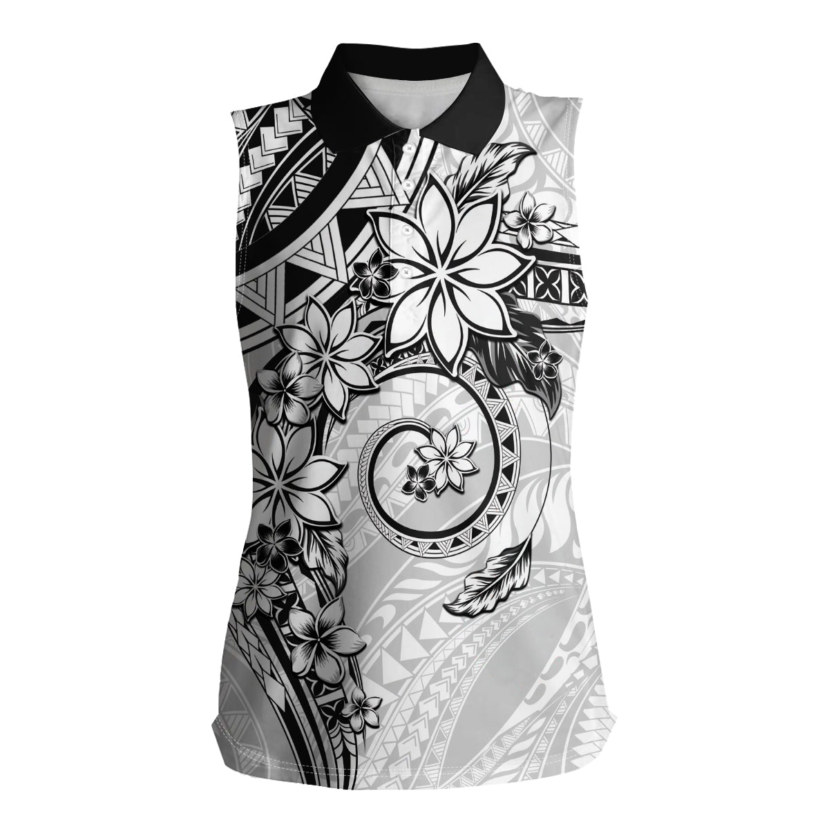 Polynesian Pattern With Plumeria Flowers Women Sleeveless Polo Shirt White LT05 Female White - Polynesian Pride