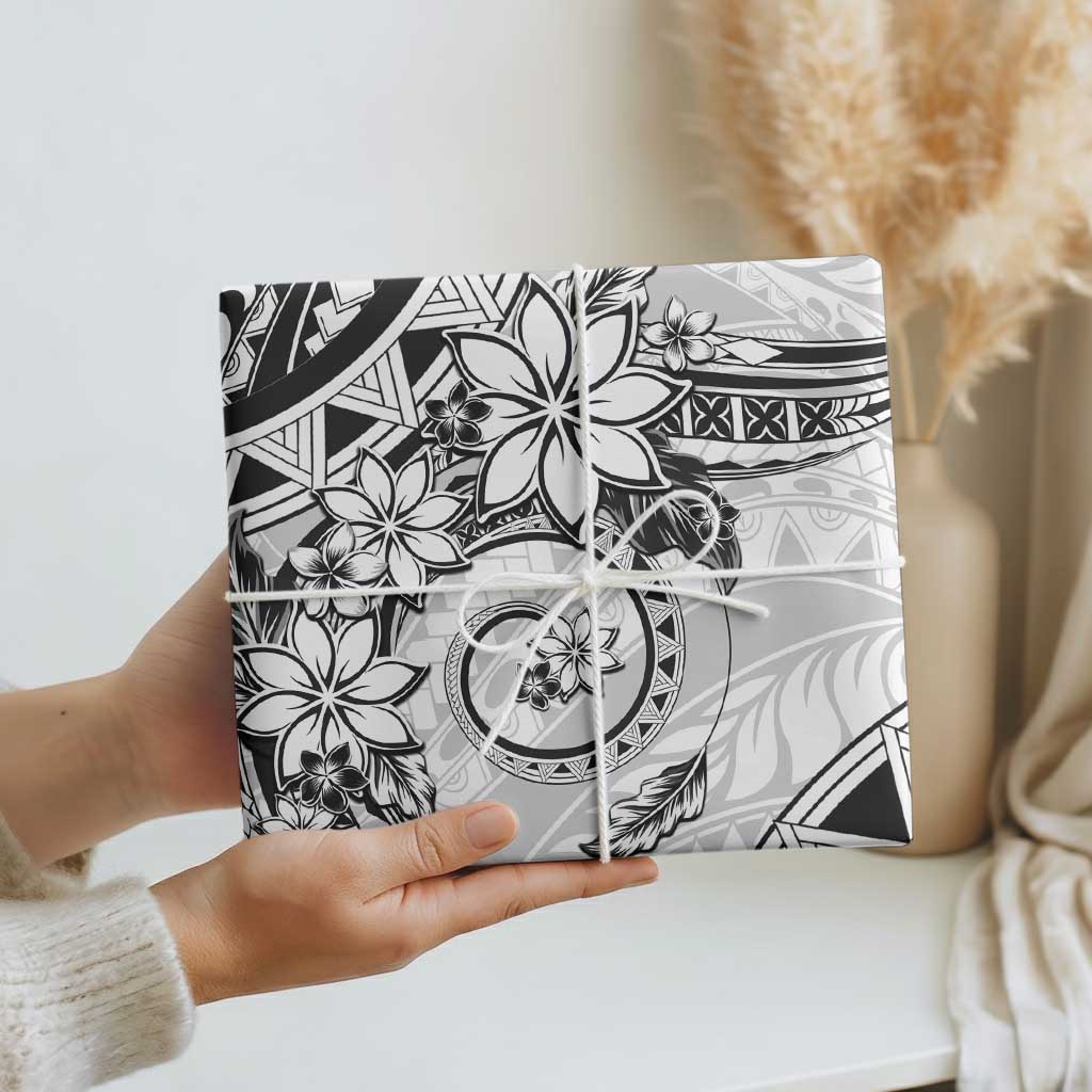 Polynesian Pattern With Plumeria Flowers Wrapping Paper White - Polynesian Pride